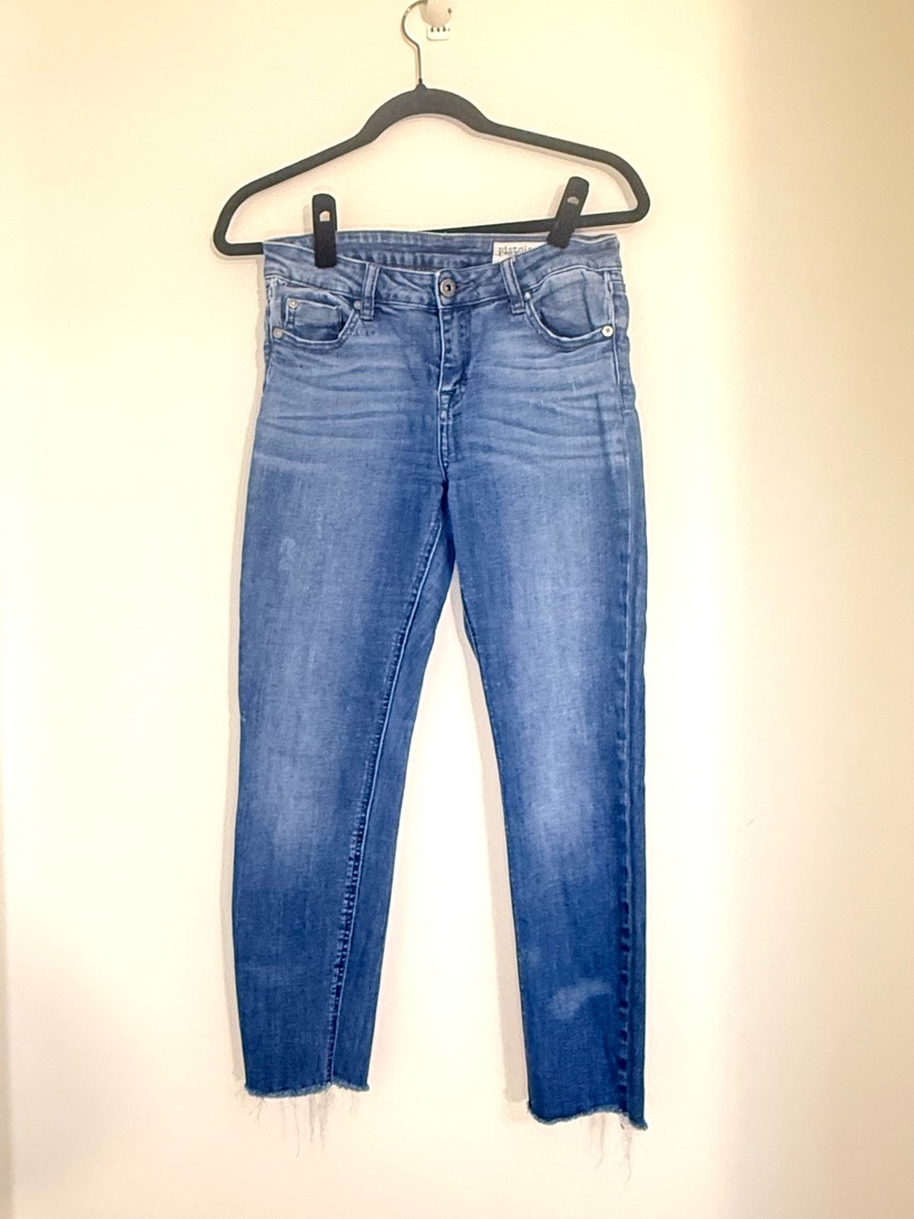 pistola Blue Denim Skinny Jeans - Raw Hem size 27 ankle